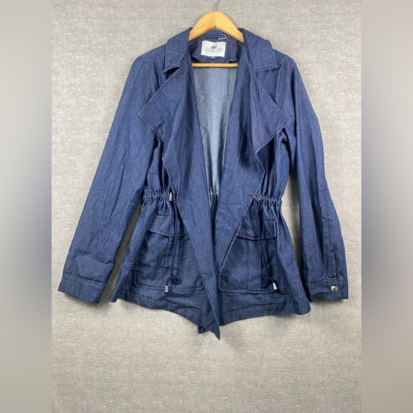 1 Sunset Lane Jackets & Blazers - 1 Sunset Lane Womens Blue Denim Long Sleeve Cinch Back Pocketed Jacket SZ M